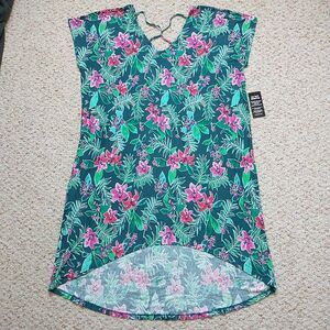 Swim365 Cover Up Womens 18/20 GreenPink Floral ShortSleeve Hawaiian Colorful New